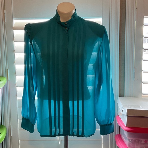 Chic Teal Sheer Blouse - Picture 1 of 8